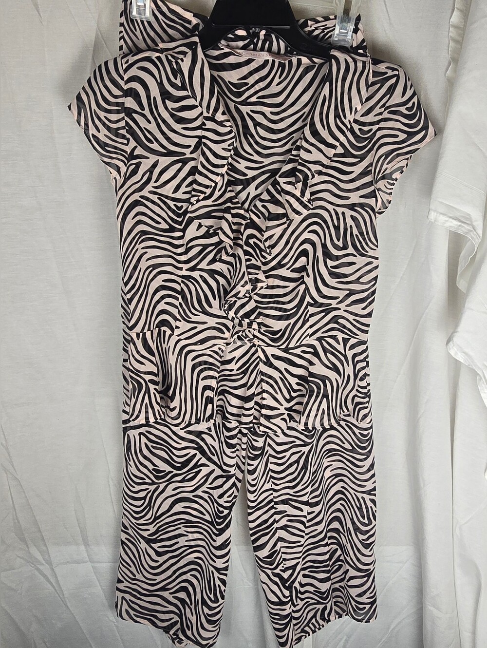 Victoria’s Secret Sexy Sheer Ruffle Zebra Print Pajama Set Sz Small